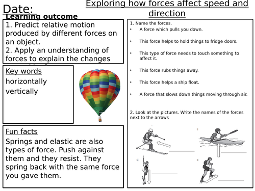 Forces Worksheets