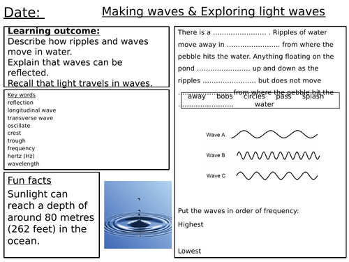 Light Waves Worksheets