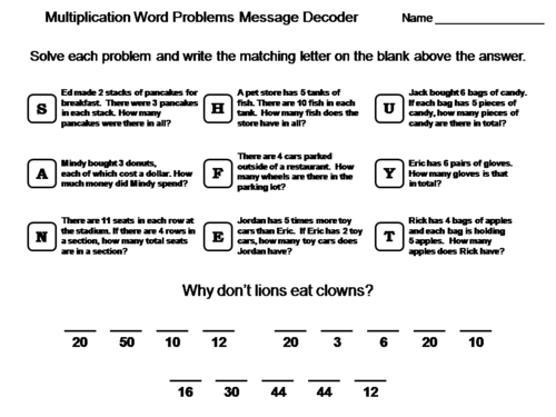 3rd Grade Multiplication Word Problems Activity: Math Message Decoder