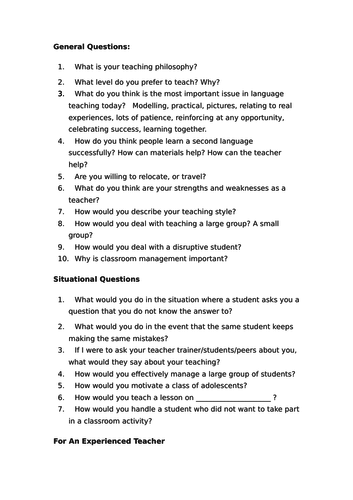 sample interview questions for education