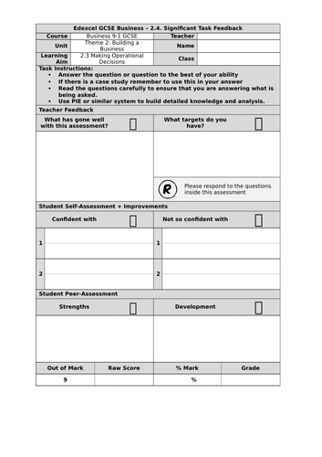 Edexcel GCSE Business 9-1 - Theme 2 - Section 2.3. Assessments and Mark ...