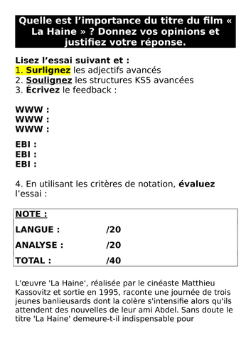 Quelle est l’importance du titre du film « La Haine » ? Assessment, pistes et essai modèle