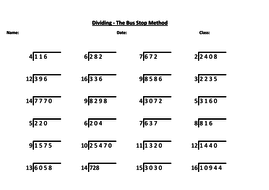 bus stop division worksheet with answers teaching resources