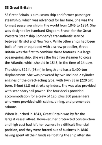 SS Great Britain Handout