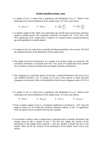 Further hypothesis testing (new A level maths) - notes, examples, exercises and a homework/test