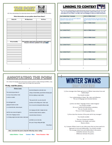 Winter Swans - Owen Sheers - Comprehension Activities Booklet ...