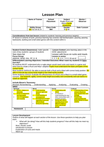 Rugby Ks3 Sow And Lesson Plans 