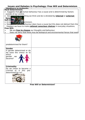 AQA A Level Psych - Issues and Debates (Determinism and Free Will ...