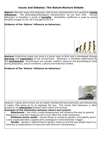 AQA A Level Psych - Issues and Debates (Nature and Nurture) | Teaching