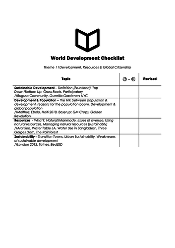 AS World Development I Theme 1 Checklist