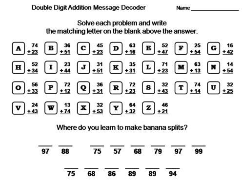 Double Digit Addition Without Regrouping Activity: Math Message Decoder