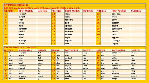 prefixes and suffixes 36 worksheets with answer key
