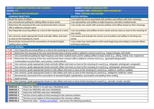 PREFIXES AND SUFFIXES: 36 WORKSHEETS WITH ANSWER KEY | Teaching Resources