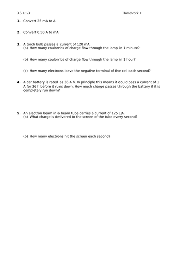 Homework pack for electricity 3.5.1-3 | Teaching Resources