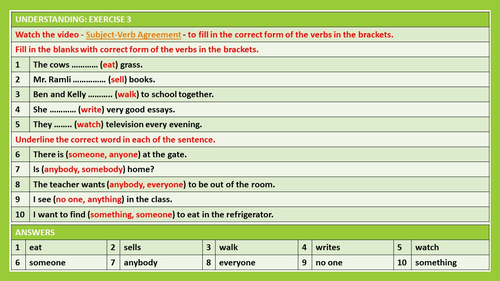 subject verb agreement assignment with answers