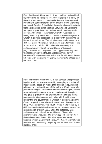 AQA A-Level Tsarist & Communist Russia Lesson 13 (Russification 1 ...