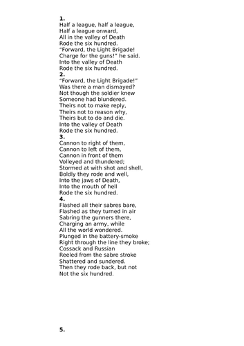 Charge of the Light Brigade - GCSE Poetry revision notes (Power and ...