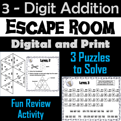 Triple Digit Addition Without Regrouping Game: Math Escape Room