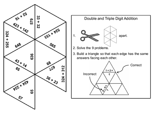 Double and Triple Digit Addition Without Regrouping Game: Math Tarsia Puzzle