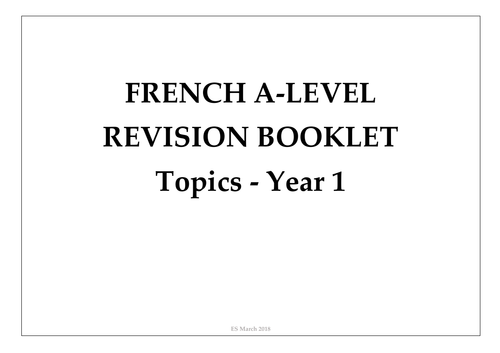 Revision Booklet for A Level / AS Level French oral  (Edexcel) Year 1