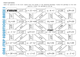 Solving One Step Equations Mazes Positive Integers By Missehoney