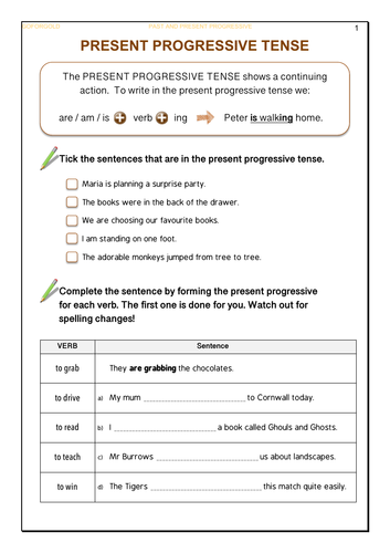 Present and Past Progressive Tense | Teaching Resources