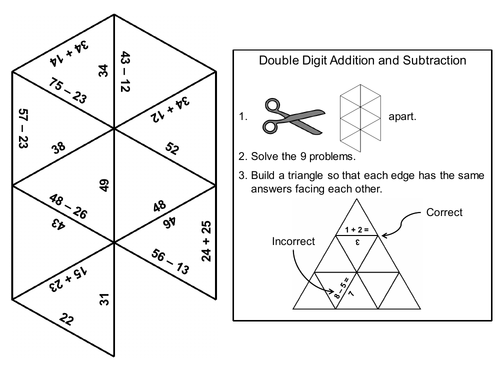 Double Digit Addition & Subtraction Without Regrouping Game: Math Tarsia Puzzle