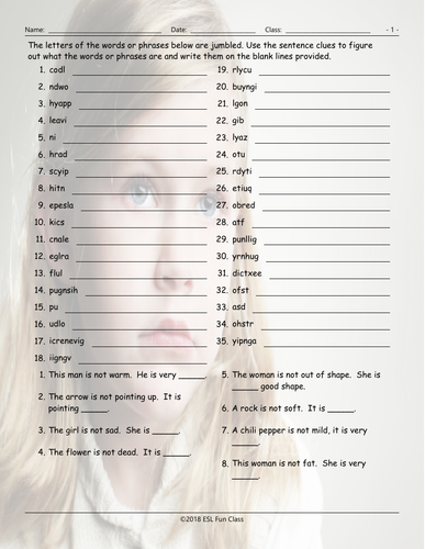 antonyms jumbled words worksheet teaching resources