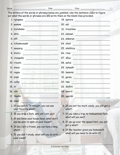 Conditional Sentences Types 0 & 1 Jumbled Words Worksheet | Teaching ...