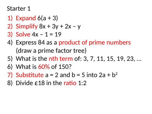Ks4 maths starter questions teaching resources