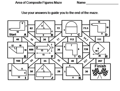 Area of Composite Figures Activity: Math Maze