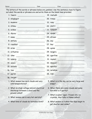 seasons weather jumbled words worksheet teaching resources