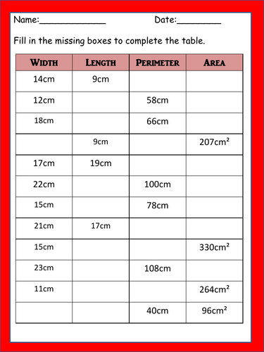 Area and Perimeter Worksheets