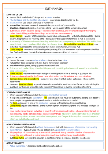 Euthanasia - OCR Religious Studies A Level