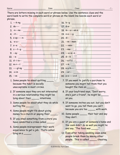 Cheaters-Dishonesty Missing Letters Worksheet | Teaching Resources