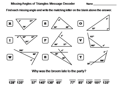 Solving for Missing Angles of Triangles Activity: Math Message Decoder