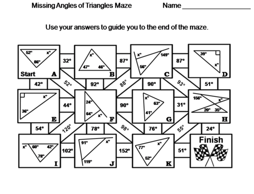 Missing Angles of Triangles Activity: Math Maze