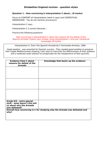 AQA 8145 - Elizabethan England revision - two lessons all question practice