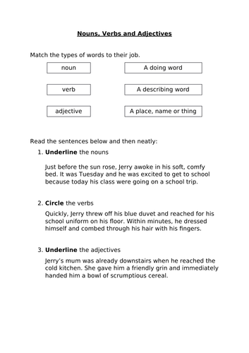 Nouns, Verbs, Adjectives