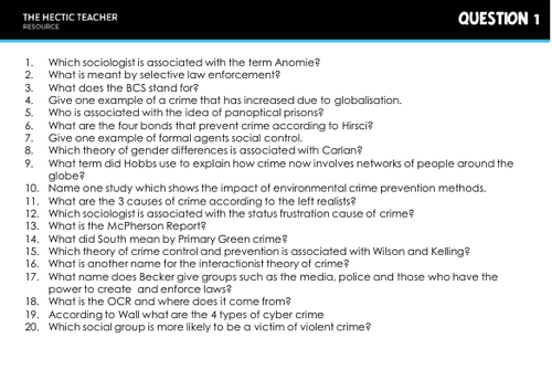 120 Quiz Questions - Crime and Deviance | Teaching Resources