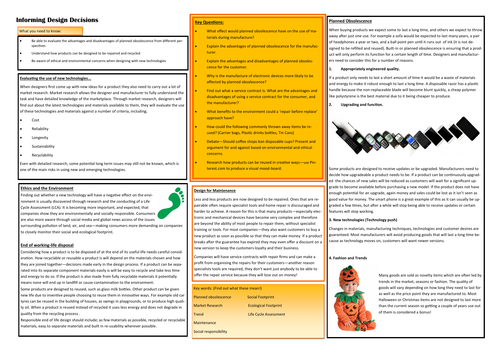 Informing Designs Learning Mat. AQA GCSE D&T.