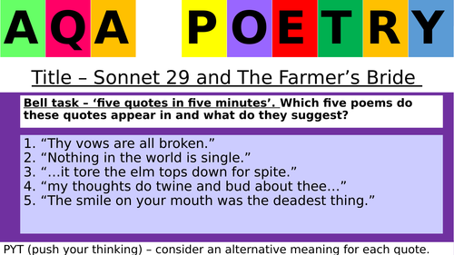 AQA Comparison lesson The Farmer's Bride and Sonnet 29