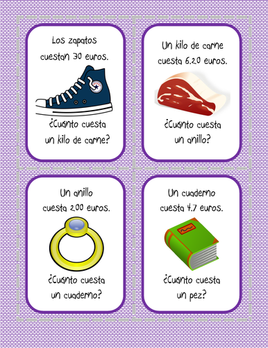 Las compras - ¿Cuánto cuesta(n)? - Card Game