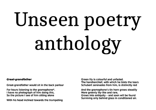 Unseen poetry 3- paired poems in a booklet