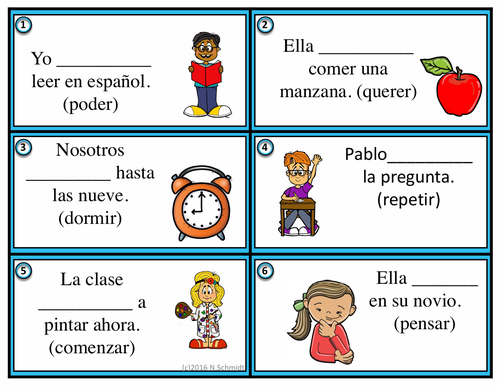 Spanish Task Cards: Stem Change Verbs - Shoe Verbs (Poder, Querer)