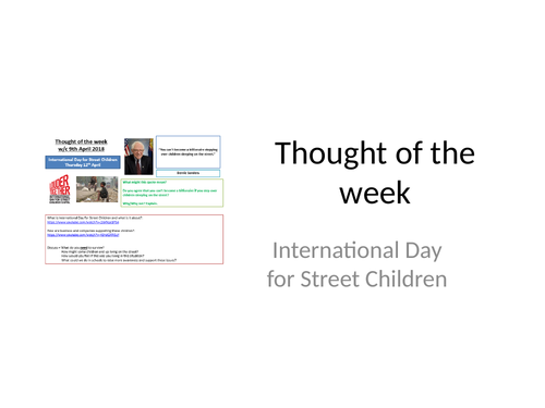 2018 Thought of the week International Day for Street Children