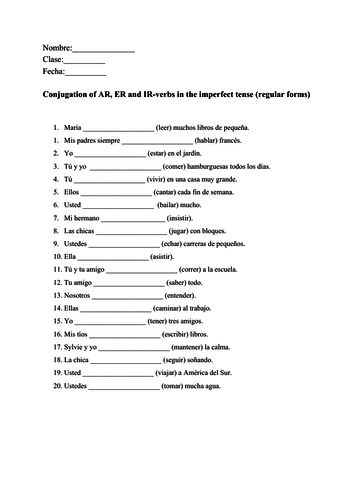Er And Ir Verbs In Spanish Worksheet