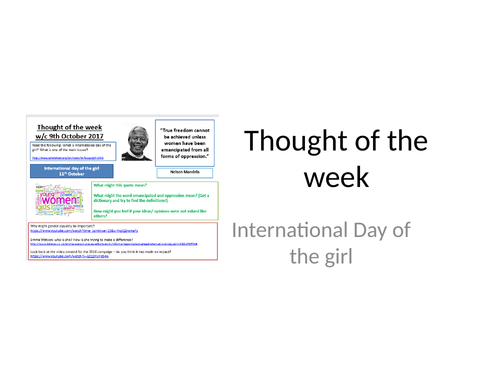 2018 Thought of the week International Day of the Girl