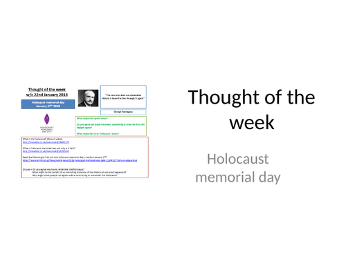 2018 Thought of the week Holocaust Memorial Day