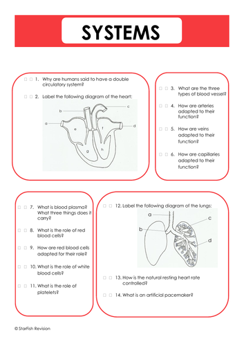 GCSE Biology Revision Questions: SYSTEMS | Teaching Resources